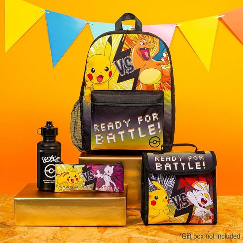 Pokemon Kids Backpack 4 Piece Set School Supplies Rucksack Insulated Lunch Box Kids Pencil Case BPA Free 500ml Water Bottle Pikachu Back to School Gifts for Boys (Black/Multi) in Saudi Arabia