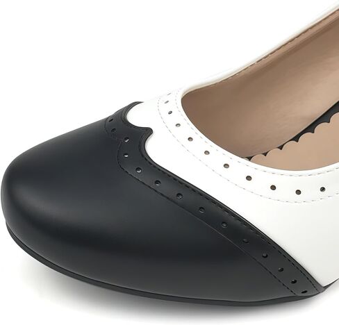 Women's Chunky High Heels 1920s Wingtip Oxfords Retro Pumps Heels 1950s Vintage Black and White Two Tone Saddle Oxford Shoes in Kuwait