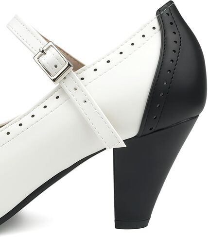 Women's Chunky High Heels 1920s Wingtip Oxfords Retro Pumps Heels 1950s Vintage Black and White Two Tone Saddle Oxford Shoes in Kuwait