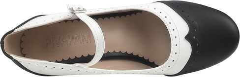 Women's Chunky High Heels 1920s Wingtip Oxfords Retro Pumps Heels 1950s Vintage Black and White Two Tone Saddle Oxford Shoes in Kuwait