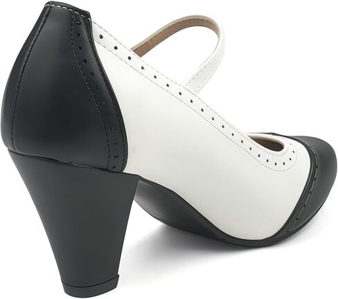 Women's Chunky High Heels 1920s Wingtip Oxfords Retro Pumps Heels 1950s Vintage Black and White Two Tone Saddle Oxford Shoes in Kuwait