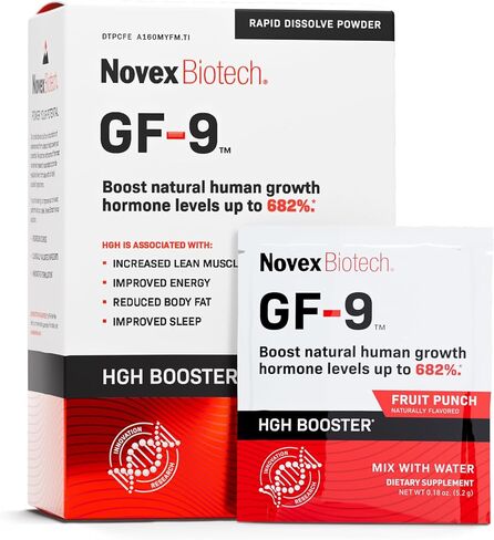 Novex Biotech GF-9 - مكمل تعزيز هرمون النمو للرجال - مجمع التمارين للرجال - دعم الطاقة والقدرة على التحمل والنوم، 120 قيراط (كمية تكفي لمدة 30 يومًا) in Kuwait