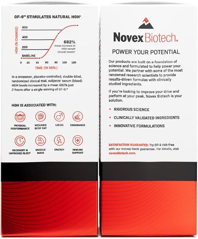 Novex Biotech GF-9 - مكمل تعزيز هرمون النمو للرجال - مجمع التمارين للرجال - دعم الطاقة والقدرة على التحمل والنوم، 120 قيراط (كمية تكفي لمدة 30 يومًا) in Kuwait