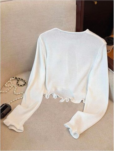 OYOANGLE Girl's Bow Cardigan Sweater Long Sleeve Open Front Ruffle Trim Lightweight Bolero Shrugs in Saudi Arabia