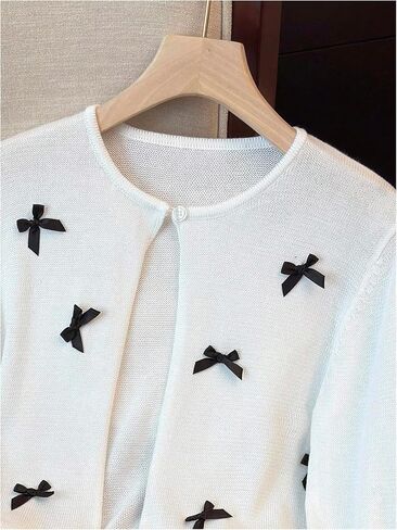 OYOANGLE Girl's Bow Cardigan Sweater Long Sleeve Open Front Ruffle Trim Lightweight Bolero Shrugs in Saudi Arabia