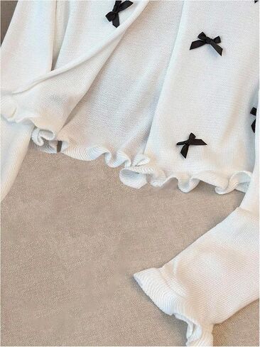 OYOANGLE Girl's Bow Cardigan Sweater Long Sleeve Open Front Ruffle Trim Lightweight Bolero Shrugs in Saudi Arabia