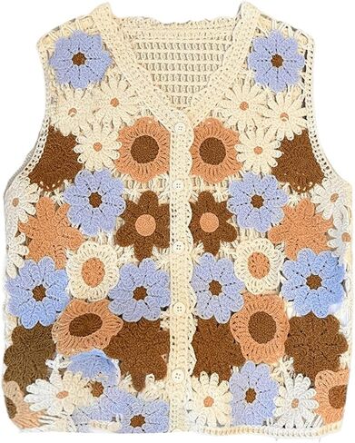 SOLY HUX Girl's Floral Crochet Sweater Vest V Neck Sleeveless Button Down Knit Cardigan in Saudi Arabia