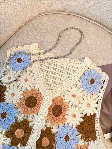 SOLY HUX Girl's Floral Crochet Sweater Vest V Neck Sleeveless Button Down Knit Cardigan in Saudi Arabia
