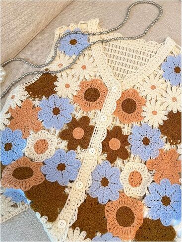 SOLY HUX Girl's Floral Crochet Sweater Vest V Neck Sleeveless Button Down Knit Cardigan in Saudi Arabia