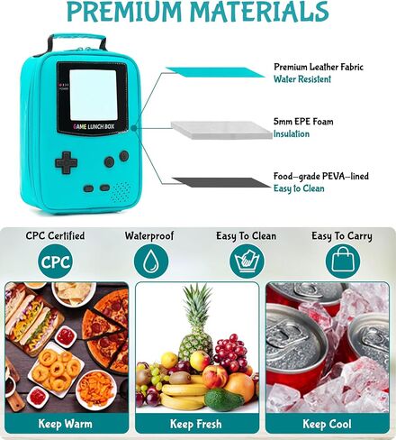 Boys Lunch Box,Kids Gamer Lunch Box for Boys,Insulated Leather Lunch Bag for Kids,School Thermal Meal Cooler Lunchbox for Boy Toddler Teen in Saudi Arabia