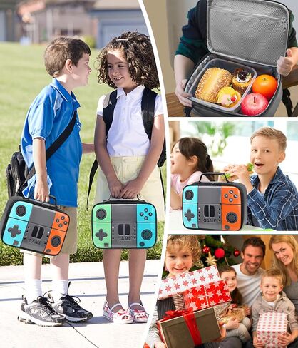 Boys Lunch Box,Kids Gamer Lunch Box for Boys,Insulated Leather Lunch Bag for Kids,School Thermal Meal Cooler Lunchbox for Boy Toddler Teen in Saudi Arabia