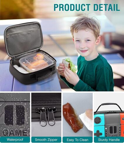 Boys Lunch Box,Kids Gamer Lunch Box for Boys,Insulated Leather Lunch Bag for Kids,School Thermal Meal Cooler Lunchbox for Boy Toddler Teen in Saudi Arabia