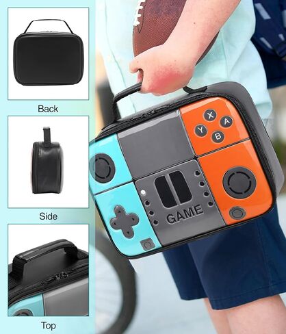 Boys Lunch Box,Kids Gamer Lunch Box for Boys,Insulated Leather Lunch Bag for Kids,School Thermal Meal Cooler Lunchbox for Boy Toddler Teen in Saudi Arabia