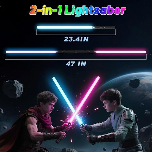 Lightsabers 2 حزمة مع metal hilt ، RGB 15 لون ، 4 أوضاع صوتية FX ، شفرة مضاعفة - المبارزة الأضواء للبالغين والأطفال - مصابيح واقعية لألعاب عيد الميلاد بدلة هدية هالوين كوزبلاي in Kuwait