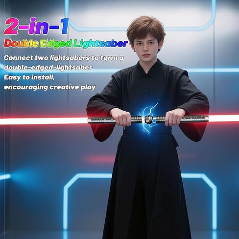 Lightsabers 2 حزمة مع metal hilt ، RGB 15 لون ، 4 أوضاع صوتية FX ، شفرة مضاعفة - المبارزة الأضواء للبالغين والأطفال - مصابيح واقعية لألعاب عيد الميلاد بدلة هدية هالوين كوزبلاي in Kuwait