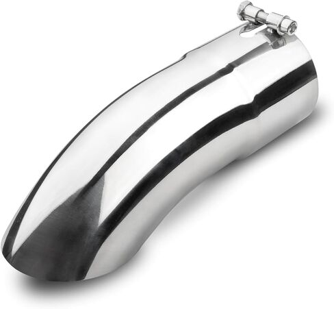 4 inch Inlet Curved Exhaust Tip, 4" Outlet 12" Overall Length Stainless Steel Turn Down Exhaust Tail Pipe, Bolt-On, Sleek Angle Cut, Polished Tailpipe, Silvery in Saudi Arabia