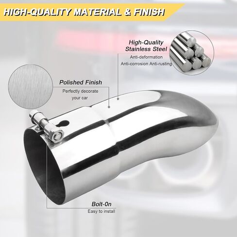 4 inch Inlet Curved Exhaust Tip, 4" Outlet 12" Overall Length Stainless Steel Turn Down Exhaust Tail Pipe, Bolt-On, Sleek Angle Cut, Polished Tailpipe, Silvery in Saudi Arabia