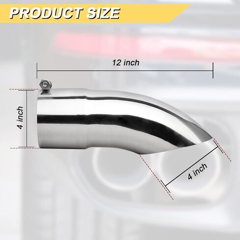4 inch Inlet Curved Exhaust Tip, 4" Outlet 12" Overall Length Stainless Steel Turn Down Exhaust Tail Pipe, Bolt-On, Sleek Angle Cut, Polished Tailpipe, Silvery in Saudi Arabia