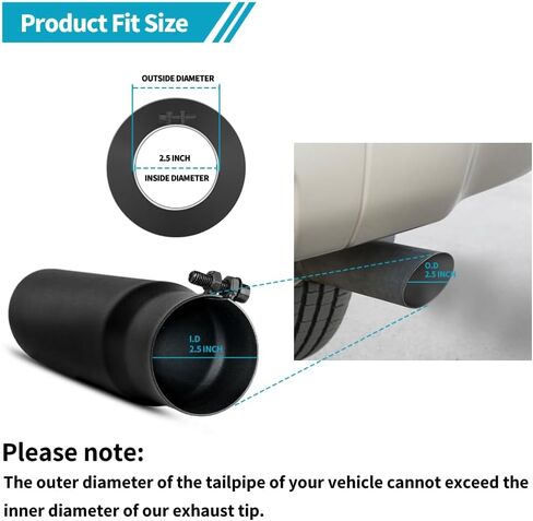 AutoSaver88 2 1/2 بوصة نصائح العادم الأسود ، 2.5 "مدخل 3 في منفذ 12 بوصة الطول الكلي نصائح العادم من الفولاذ المقاوم للصدأ المسحوق المطلي بالمسحوق المغلفة in Saudi Arabia