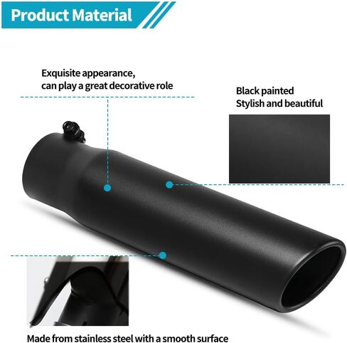 AutoSaver88 2 1/2 بوصة نصائح العادم الأسود ، 2.5 "مدخل 3 في منفذ 12 بوصة الطول الكلي نصائح العادم من الفولاذ المقاوم للصدأ المسحوق المطلي بالمسحوق المغلفة in Saudi Arabia