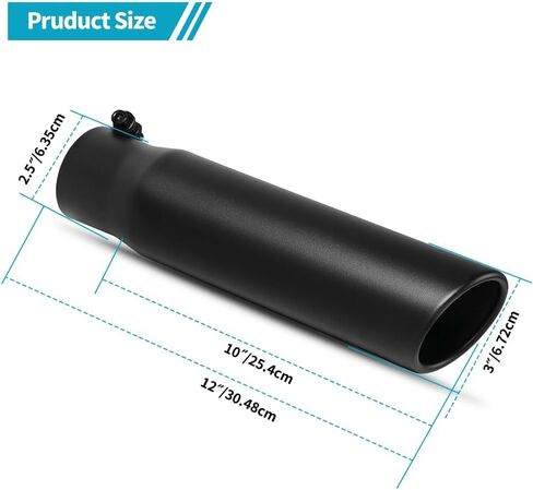 AutoSaver88 2 1/2 بوصة نصائح العادم الأسود ، 2.5 "مدخل 3 في منفذ 12 بوصة الطول الكلي نصائح العادم من الفولاذ المقاوم للصدأ المسحوق المطلي بالمسحوق المغلفة in Saudi Arabia