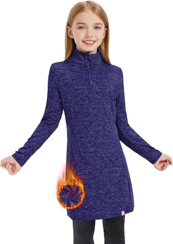 Soneven Girls' Winter Fleece Dress 1/4 Zip Thermal Tunic Sweatshirt Dress Outfits Pocket in Saudi Arabia