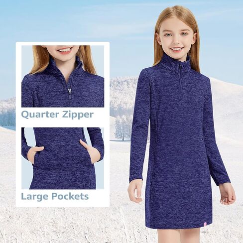 Soneven Girls' Winter Fleece Dress 1/4 Zip Thermal Tunic Sweatshirt Dress Outfits Pocket in Saudi Arabia