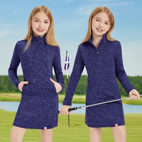 Soneven Girls' Winter Fleece Dress 1/4 Zip Thermal Tunic Sweatshirt Dress Outfits Pocket in Saudi Arabia