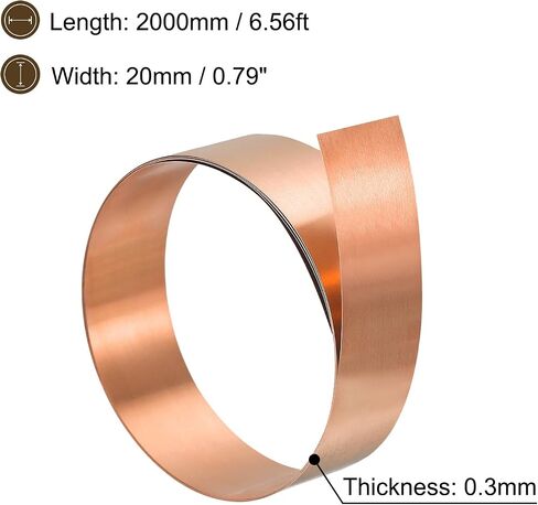 uxcell Copper Sheet Roll, 2000mm x 30mm x 0.2mm 99.9% Pure Copper Strip Metal Foil Plate for Electrical DIY Projects in Saudi Arabia