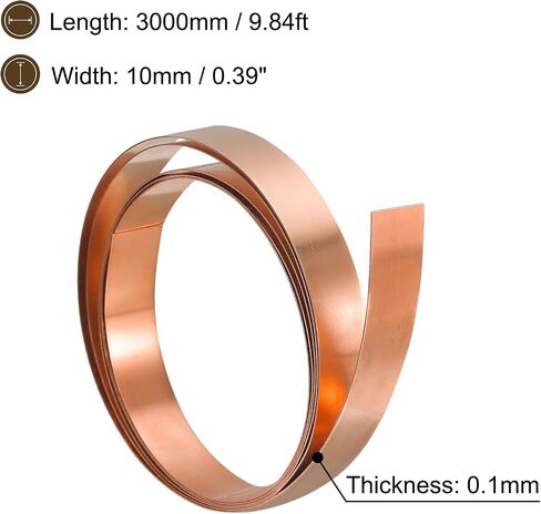 uxcell Copper Sheet Roll, 2000mm x 30mm x 0.2mm 99.9% Pure Copper Strip Metal Foil Plate for Electrical DIY Projects in Saudi Arabia