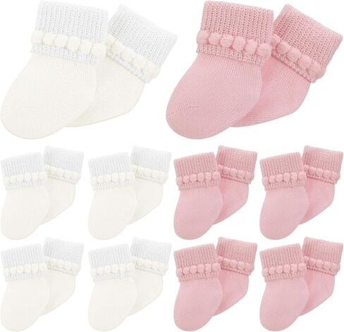 Bonuci 8/24 Pairs Preemie Socks Baby Girls Premature Baby Cotton Turn Cuff Bubble Preemie Socks Nicu for Newborn Hospital in Saudi Arabia