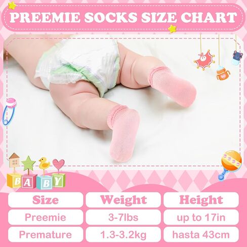 Bonuci 8/24 Pairs Preemie Socks Baby Girls Premature Baby Cotton Turn Cuff Bubble Preemie Socks Nicu for Newborn Hospital in Saudi Arabia