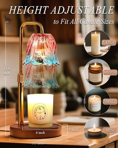 Flower Candle Warmer Lamp with Timer Dimmable, Candle Warming Lamp Height Adjustable, Birthday Gifts for Women Mom, Candles Warmer Light for Jar Candles, Christmas Gifts, House Warming Gifts New Home in Saudi Arabia