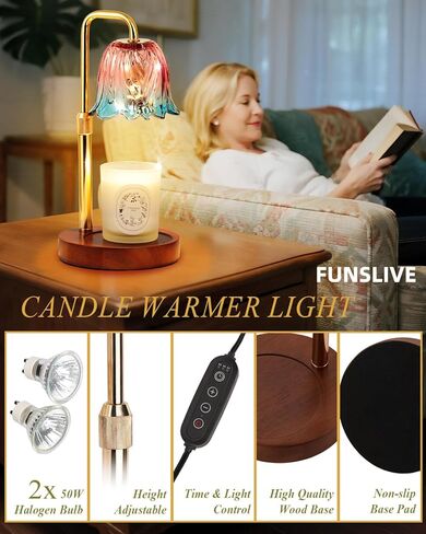 Flower Candle Warmer Lamp with Timer Dimmable, Candle Warming Lamp Height Adjustable, Birthday Gifts for Women Mom, Candles Warmer Light for Jar Candles, Christmas Gifts, House Warming Gifts New Home in Saudi Arabia