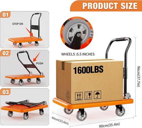 Dolly Cart Hand Truck Foldable Load Capacity 1200 lbs Portable Flatbed Cart with Hand Brake,Reinforced Steel Pipe for Loading and Storage in Saudi Arabia