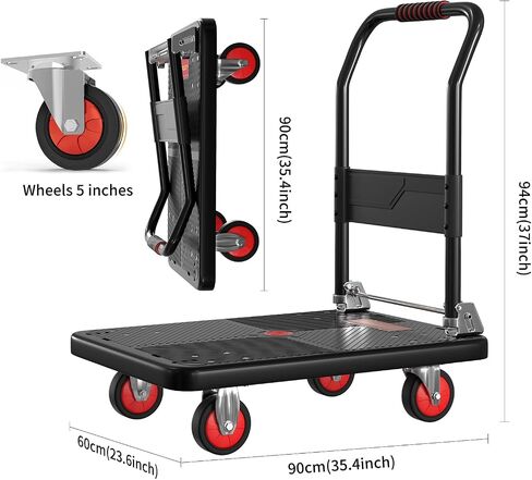 Dolly Cart Hand Truck Foldable Load Capacity 1200 lbs Portable Flatbed Cart with Hand Brake,Reinforced Steel Pipe for Loading and Storage in Saudi Arabia