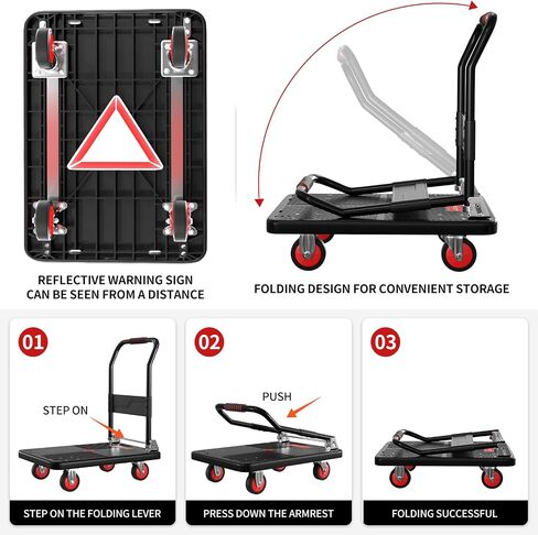 Dolly Cart Hand Truck Foldable Load Capacity 1200 lbs Portable Flatbed Cart with Hand Brake,Reinforced Steel Pipe for Loading and Storage in Saudi Arabia