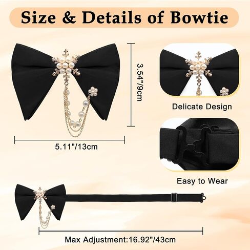 Oversized Bow Ties for Men, Pre-tied Bowtie with Pearl Adjustable Mens Bow Tie for Wedding Party Banquet Prom in Saudi Arabia
