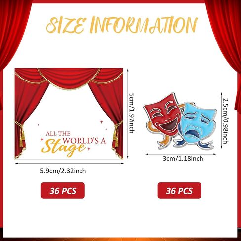 36 Pcs Theater Gifts Drama Masks Pins with 36 Pcs Greeting Cards Comedy Tragedy Masks Hat Pin Performance Award Theater Lapel Badge for Drama Students Reward Christmas in Saudi Arabia