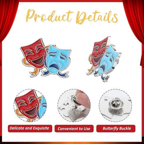 36 Pcs Theater Gifts Drama Masks Pins with 36 Pcs Greeting Cards Comedy Tragedy Masks Hat Pin Performance Award Theater Lapel Badge for Drama Students Reward Christmas in Saudi Arabia