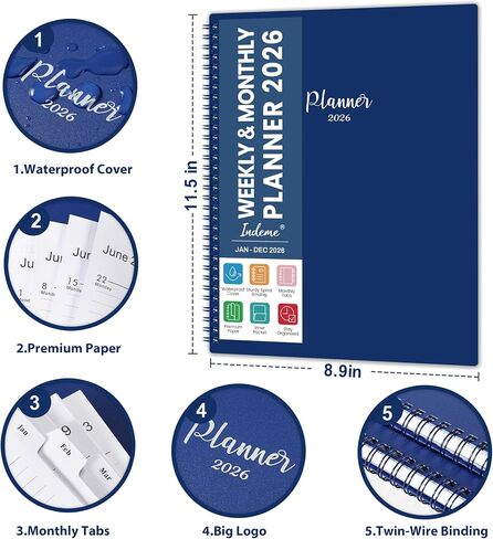 2024-2025 Planner - July 2024 - June 2025, Academic Planner 2024-2025, Weekly & Monthly Planner, 6.3" x 8.4", Monthly Tabs, Inner Pocket, Elastic Closure, Premium Paper, Twin-Wire Binding in Saudi Arabia