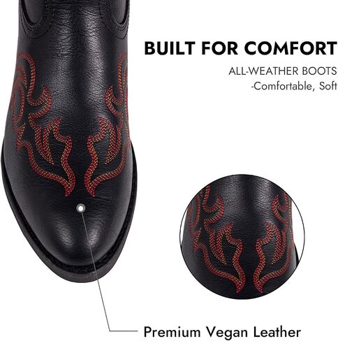 Cowboy Boots for Women Western Cowgirl Boots Classic Ladies Fashion Mid Calf Embroidered Chunky Heel Pointed Toe Boot in Kuwait