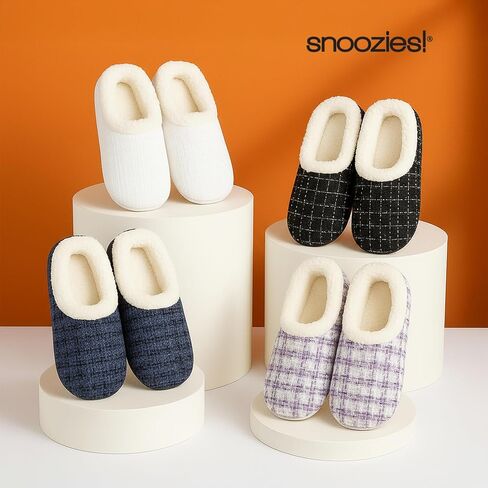 Snoozies Sparkle Tweed Slippers for Women with Sherpa Lining, Memory Foam Slippers Indoor Non-Skid Sole in Saudi Arabia