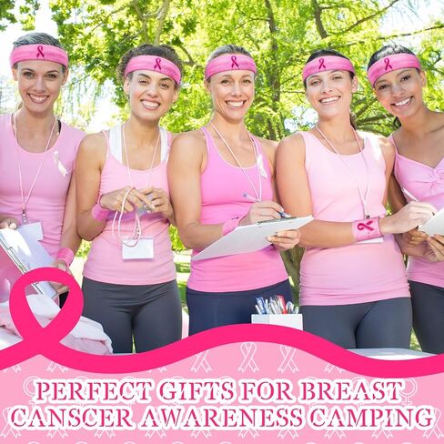Jecery Breast Cancer Awareness Sweatbands Set of 3 Including 1 Pair of Pink Ribbon Wristbands 1 Pair of Leg Sleeves and 1 Headband for Women Pink Ribbon Calf Leg Socks for Sports in Saudi Arabia