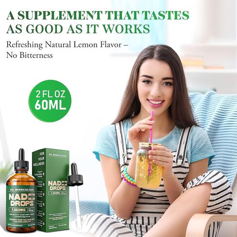 Pure NAD+ Supplements 1850mg Liquid Drops for Women & Man | Nicotinamide Riboside Organic NAD Plus Boosting Supplement - Natural Lemon Flavor in Saudi Arabia