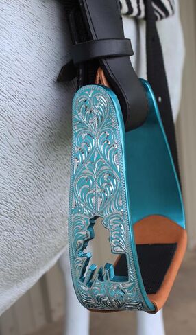 CHALLENGER Horse Western Turquoise Aluminium Engraved Barrel Racer Angled Stirrups 51151TR in Saudi Arabia