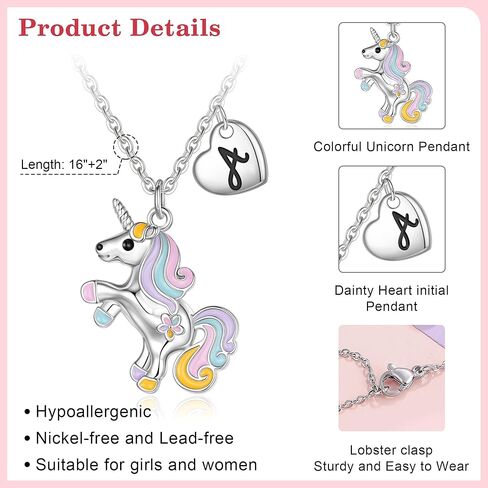 Unicorn Necklace Gifts for Girls - Colorful Initial Unicorn Necklace for Girls Teens Little Girl Jewelry Birthday Gifts in Kuwait