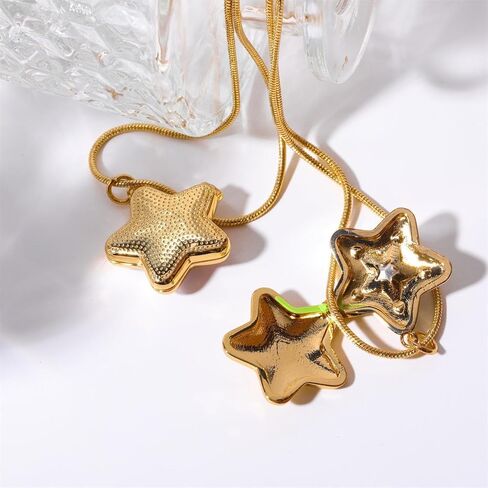 Y2k Rhinestone Star Pendant Photo Locket Necklace for Women Dainty Heart Crystal Charm Sparkly Statement Stars Enamel That Hold Picture Choker Adjustable Snake Chain Delicate Jewelry Daughter Sister in Saudi Arabia