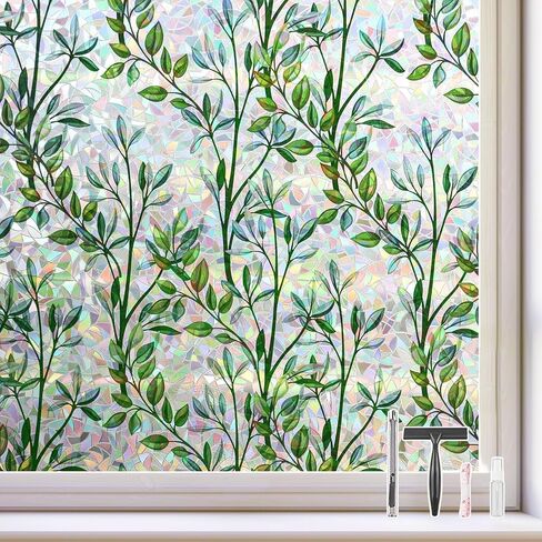 Kromapolis Window Film Film Rainbow Privacy Film Stain Glass Cling ملصقات زخرفية ثلاثية الأبعاد للأبواب الزجاجية ، وغطاء نافذة التشبث الساكنة ، غير ملصق 17.5 × 78.7 بوصة in Kuwait