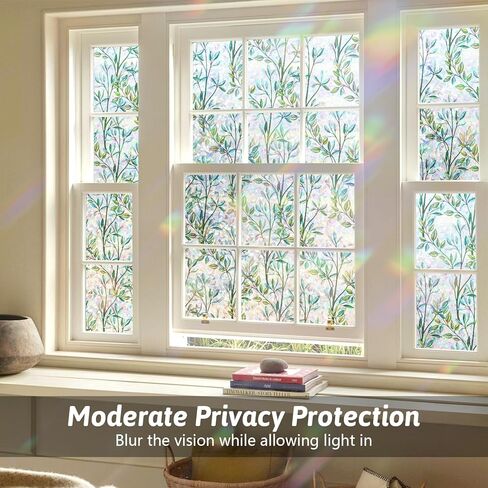 Kromapolis Window Film Film Rainbow Privacy Film Stain Glass Cling ملصقات زخرفية ثلاثية الأبعاد للأبواب الزجاجية ، وغطاء نافذة التشبث الساكنة ، غير ملصق 17.5 × 78.7 بوصة in Kuwait